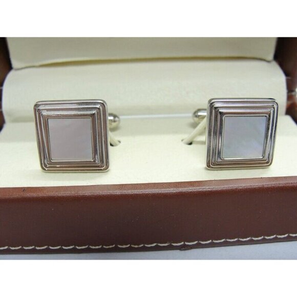 Chaps MOP Silver Tone Cufflinks Wedding Tux - Picture 3 of 16